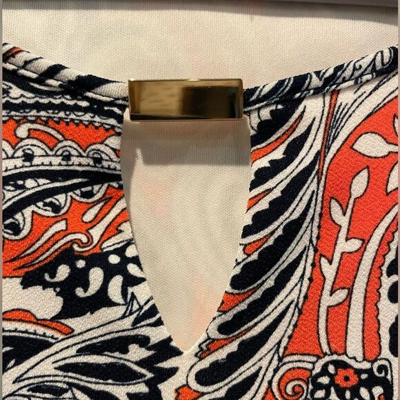 Ann‎ Taylor Sleeveless Keyhole Midi Sheath Dress Orange Blue White Paisley 12P - Picture 3 of 9